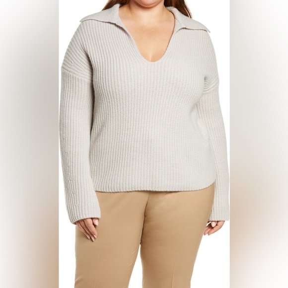 Vince Beige Wool Cashmere Blend Collared V Neck Sweater  Sz. S - Picture 1 of 10